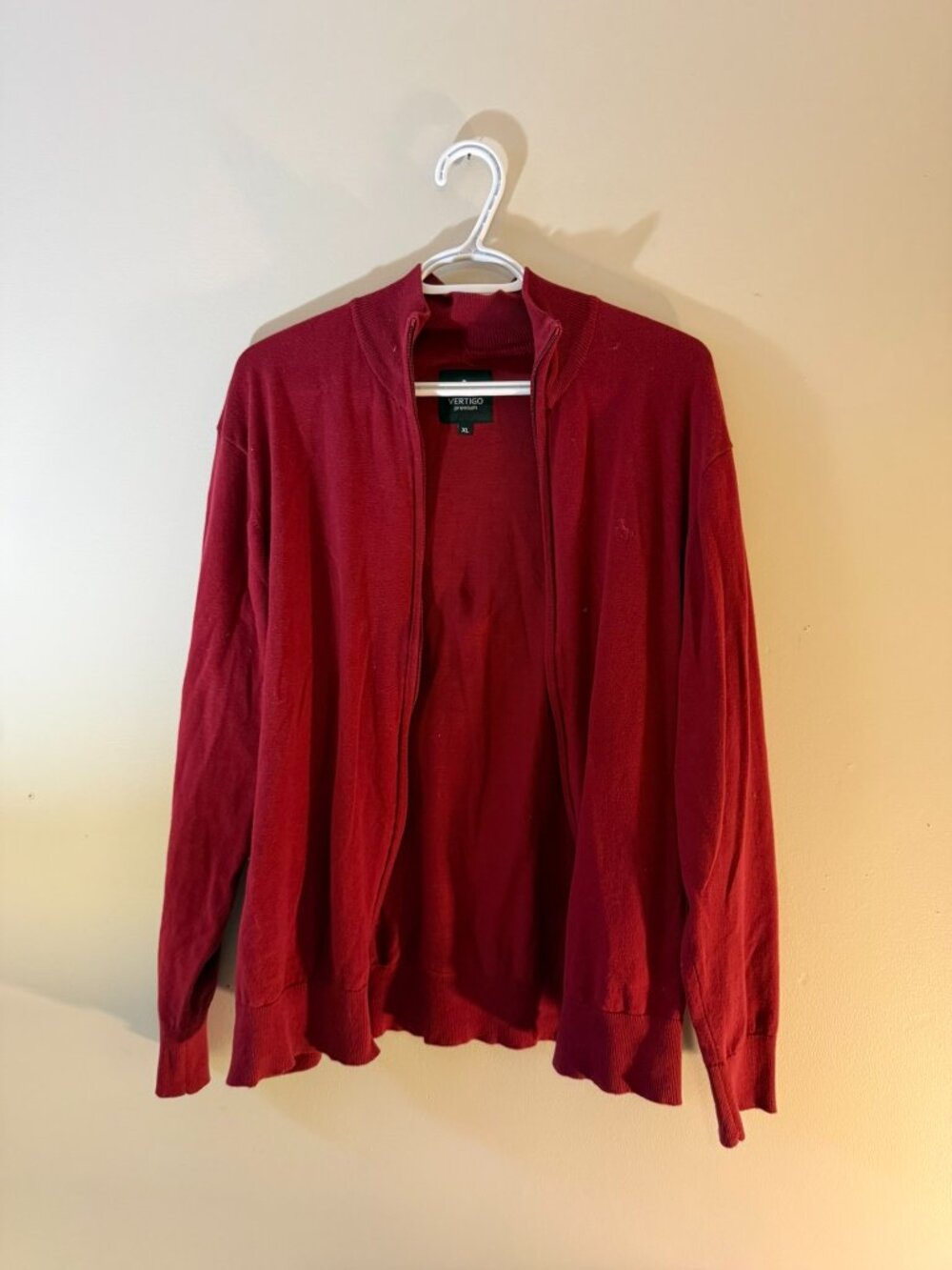 Vertigo Premium Full-Zip Knit Cardigan – Burgundy Red – Size XL